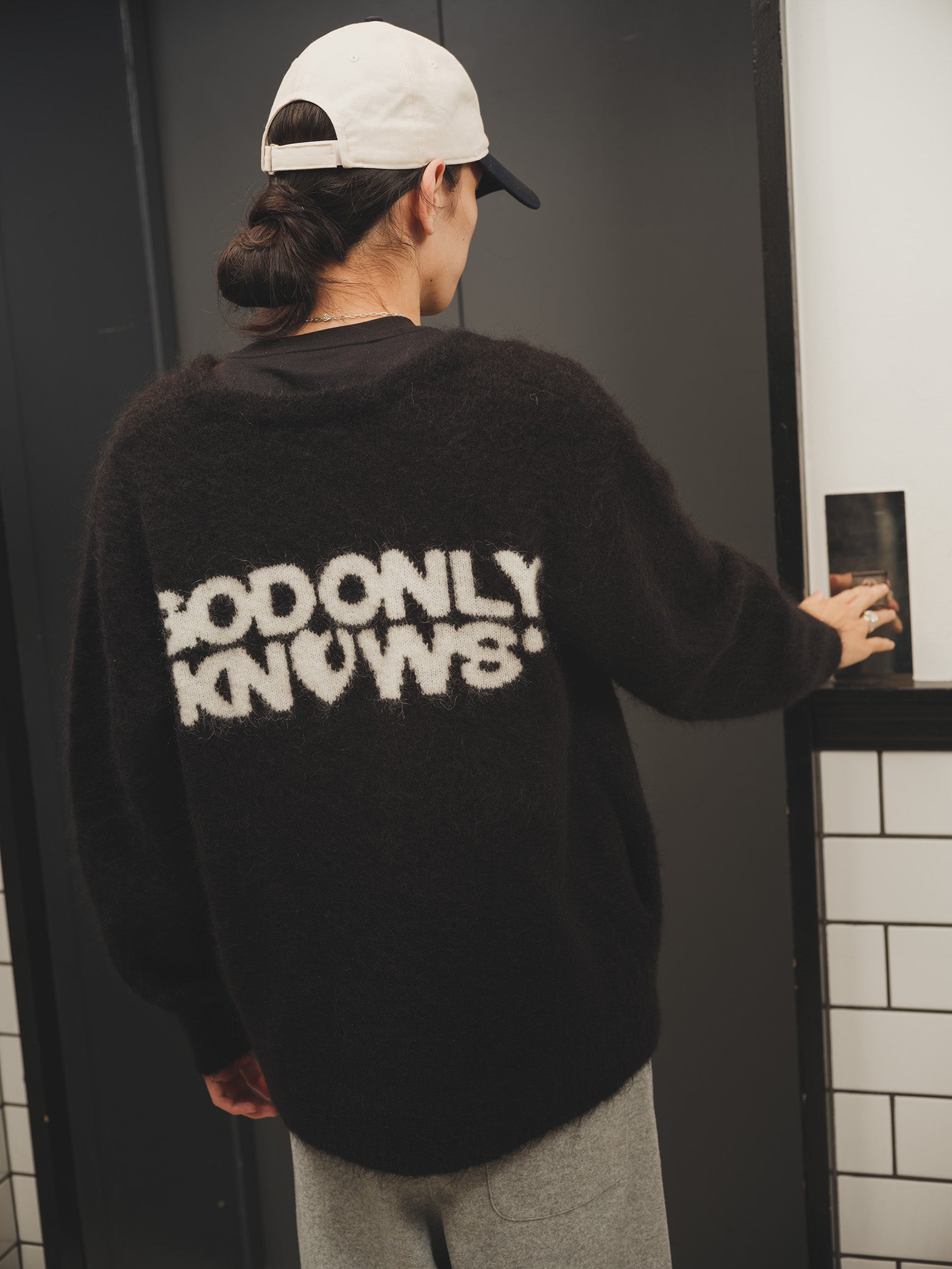 BACK LOGO MOHAIR CARDIGAN – GOD ONLY KNOWS