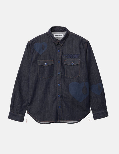 TEAR HEART PRINT DENIM SHIRT