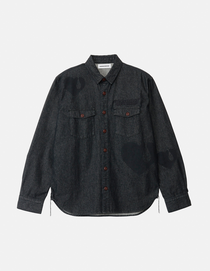 TEAR HEART PRINT DENIM SHIRT