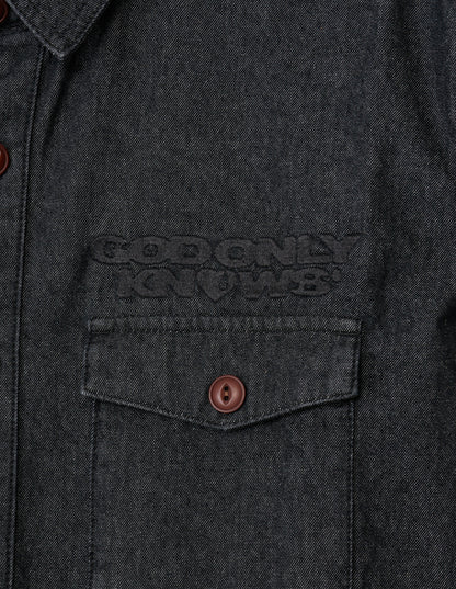 TEAR HEART PRINT DENIM SHIRT