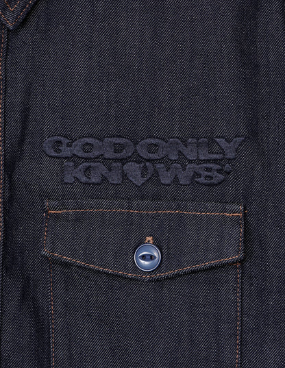 TEAR HEART PRINT DENIM SHIRT