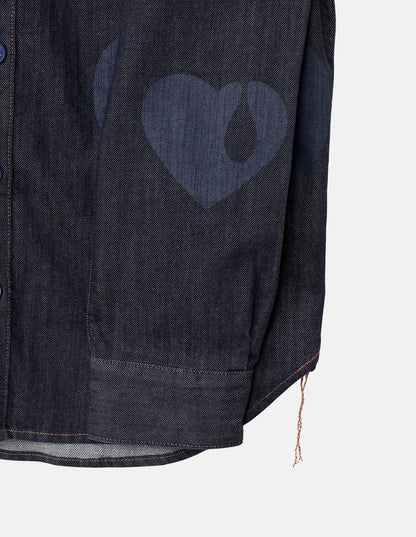 TEAR HEART PRINT DENIM SHIRT
