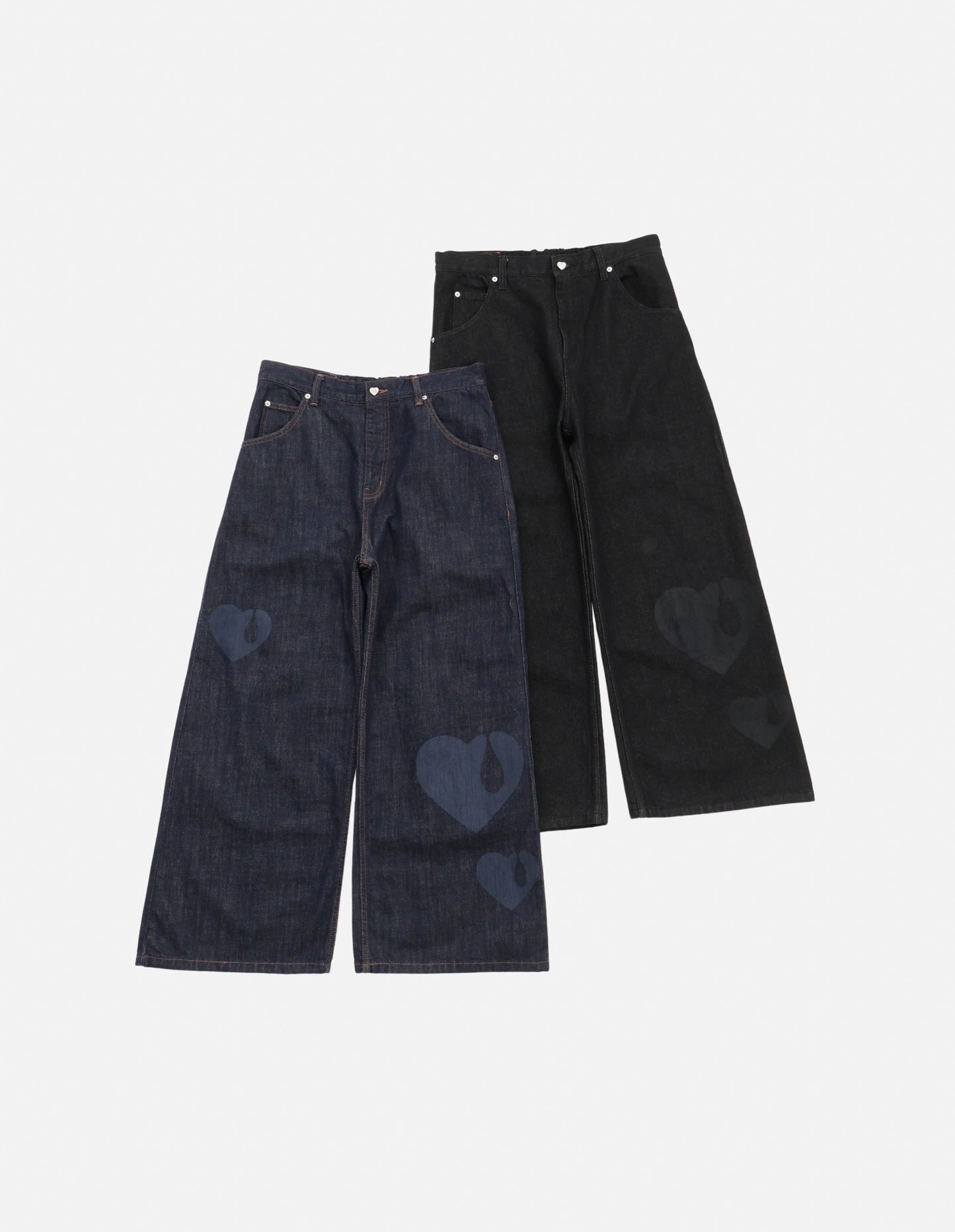 TEAR HEART PRINT DENIM PANTS
