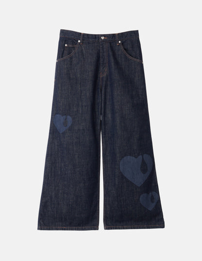 TEAR HEART PRINT DENIM PANTS