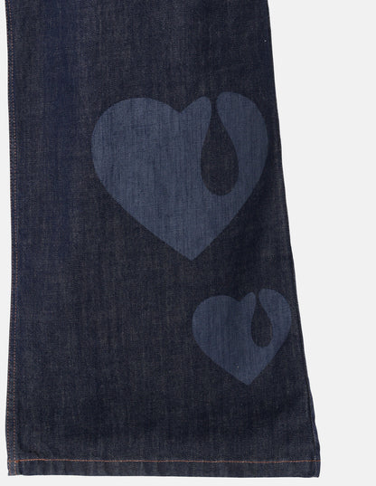 TEAR HEART PRINT DENIM PANTS