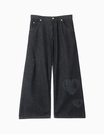 TEAR HEART PRINT DENIM PANTS
