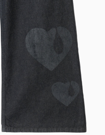 TEAR HEART PRINT DENIM PANTS