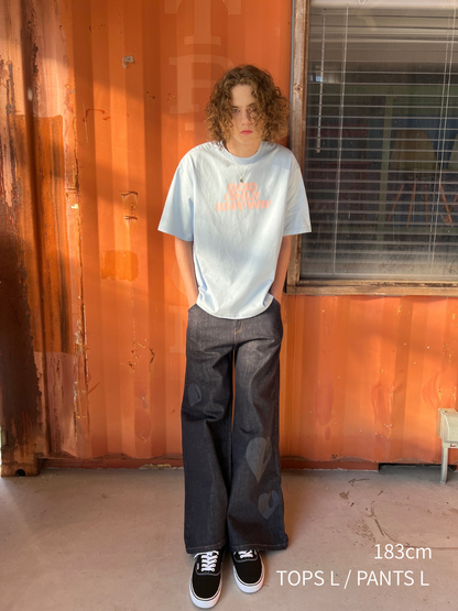 TEAR HEART PRINT DENIM PANTS